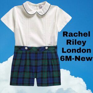 NEW-6M Rachel Riley London Baby Navy Tartan Shirt & Shorts Set Christmas Outfit